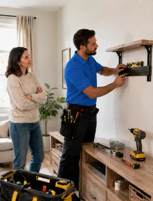 A handyman fitting a replacement interior door