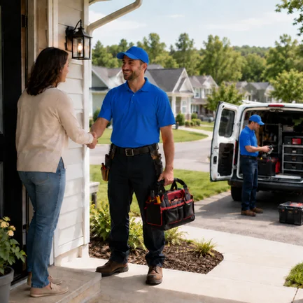 Insured handymen arriving at properties across the area